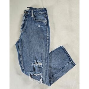 PacSun▪️Mom Jeans Distressed Straight Leg Light Blue Wash